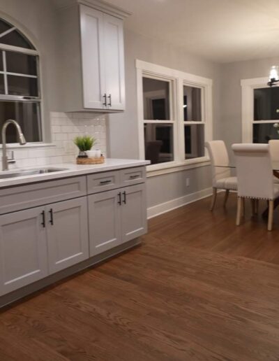 White kitchen makeover with dining area