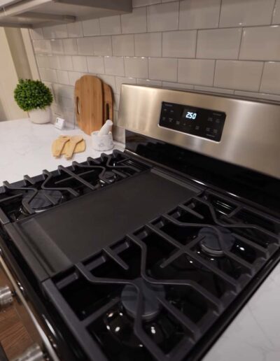 Wolf range oven appliance with remodeled granite white countertops